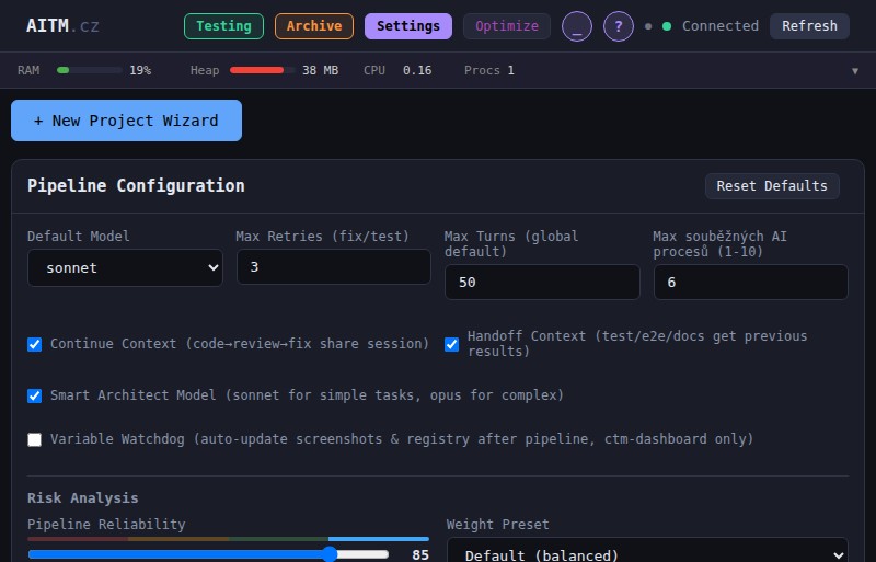 Settings view