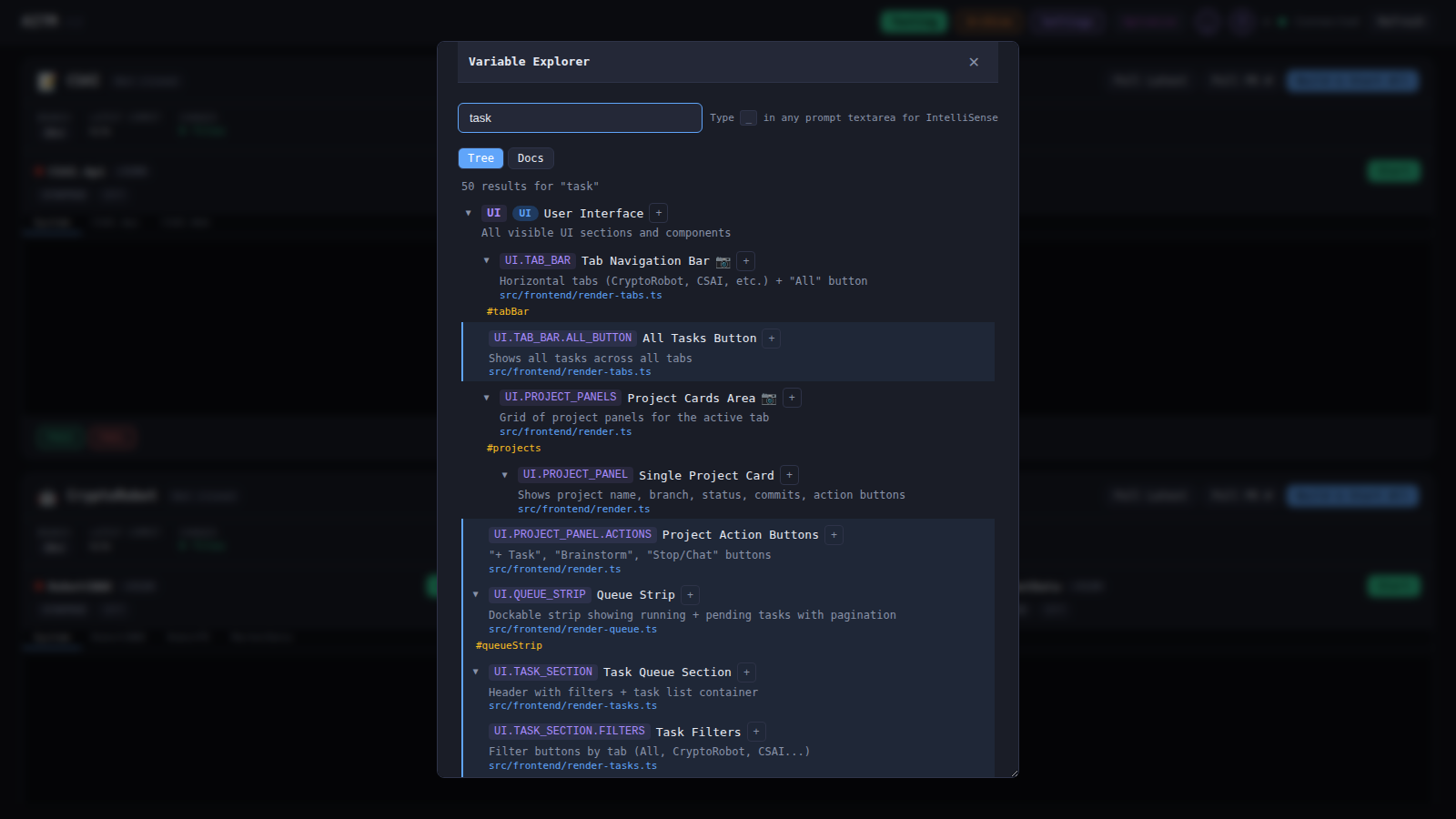 Searching the variable explorer