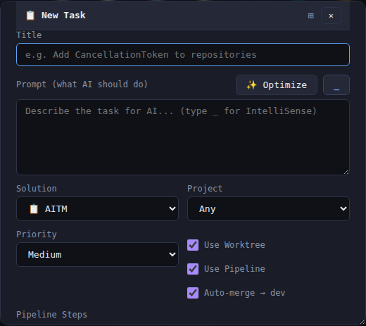 Insert variable button in New Task modal