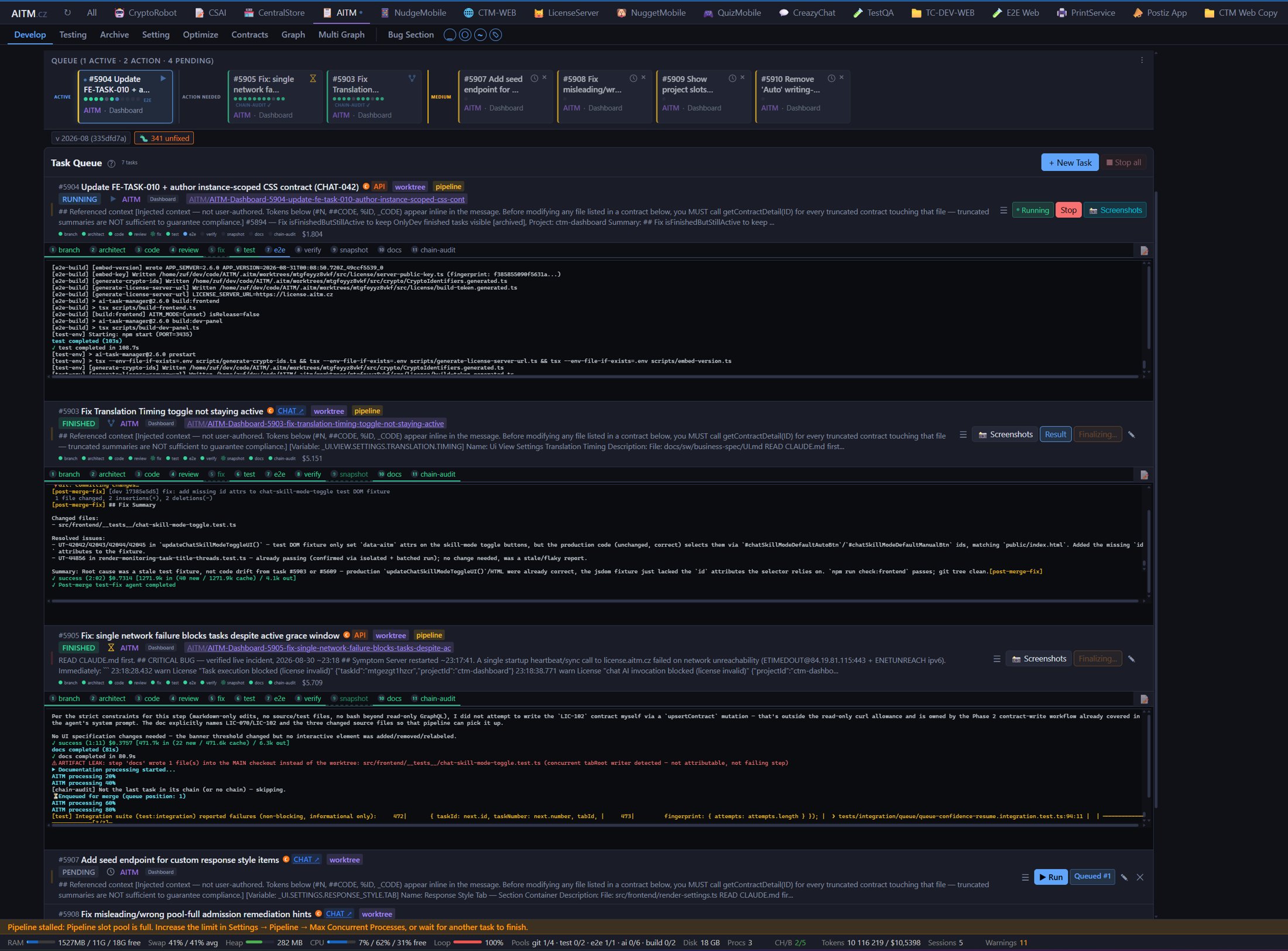 Pipeline finalizing a task