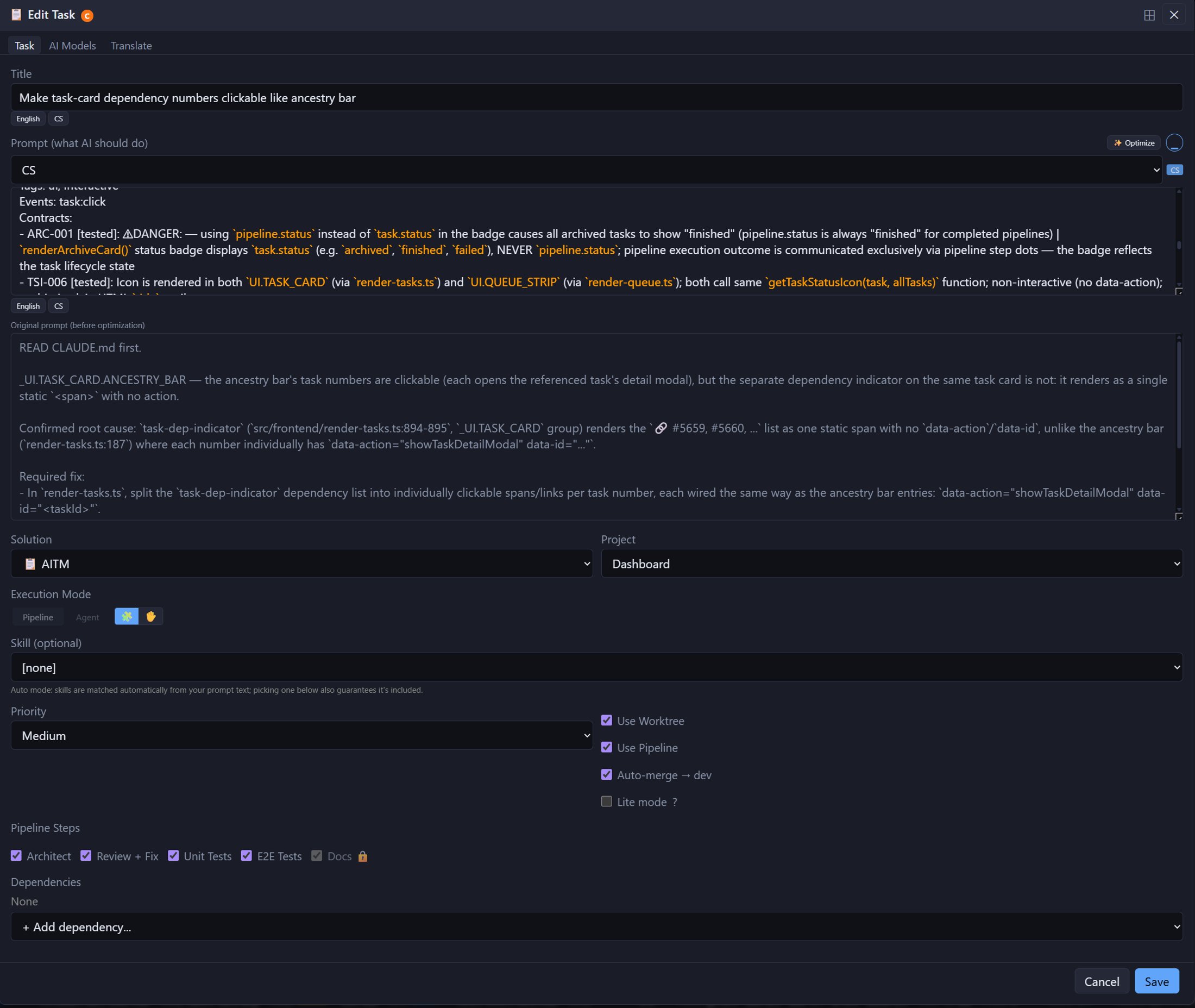 Edit Task dialog